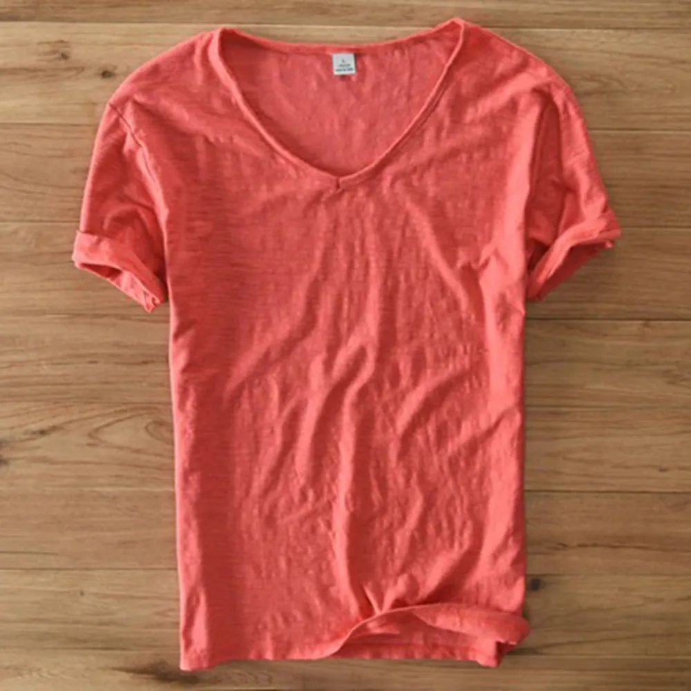 Men's v-neck t-shirt soft cotton blend casual wear - lightweight short sleeve top for everyday comfort