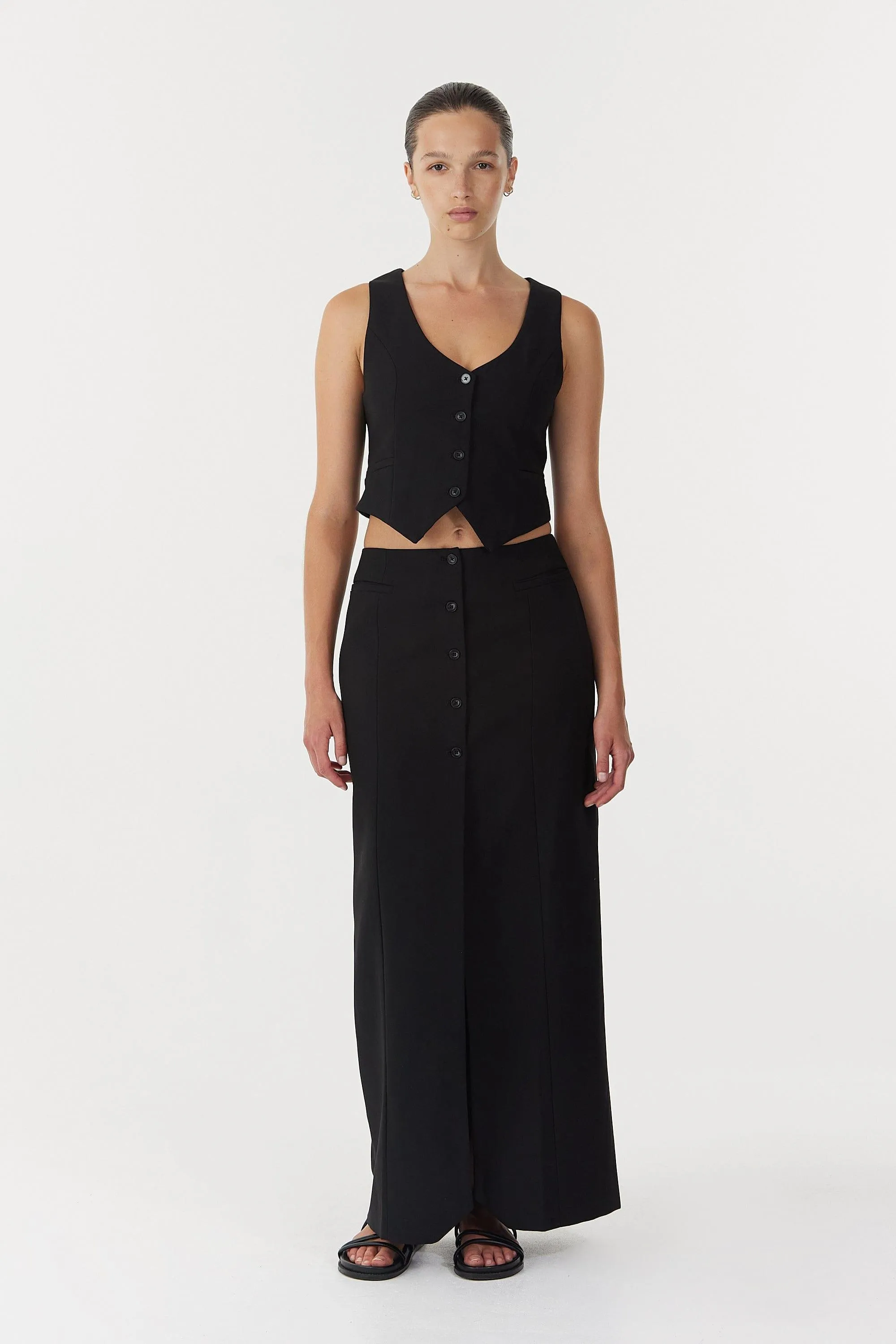 METROPOLIS TAILORED MAXI SKIRT | BLACK