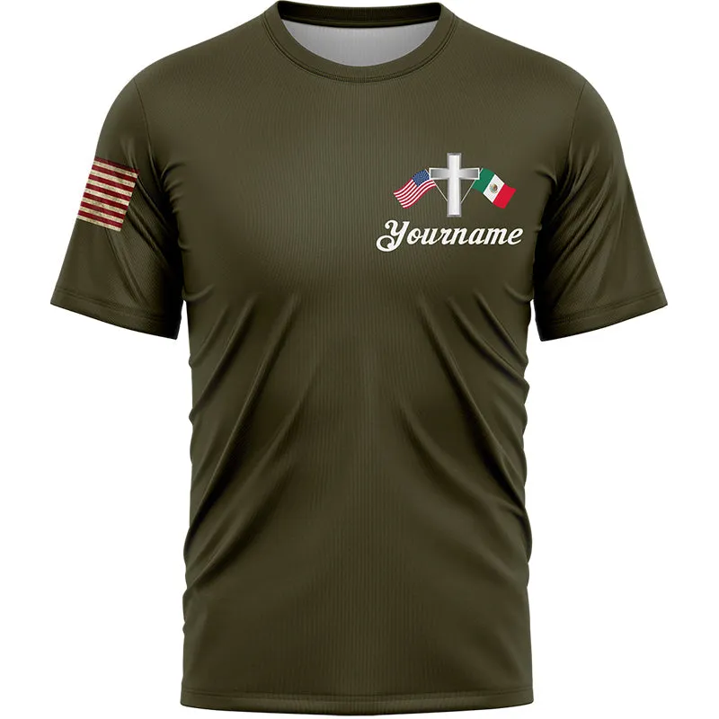Mexican By Blood American By Birth Patriot By Choice Custom Olive American Patriot Name T-Shirt