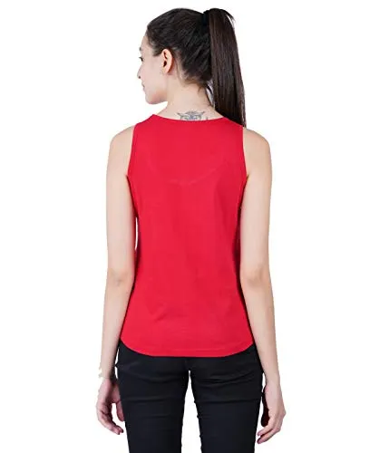 Midaas Women Cotton Printed Sleeveless Tshirt Red X-Large