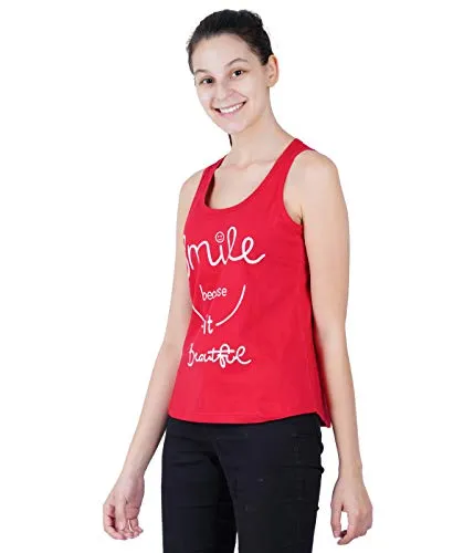 Midaas Women Cotton Printed Sleeveless Tshirt Red X-Large