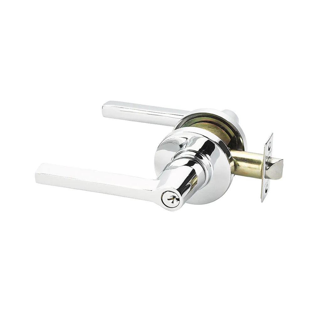 Modern Disk Helios Lever Left Single Cylinder Door Keyed Leverset - Door Mount - 5" Brass/Polished Chrome