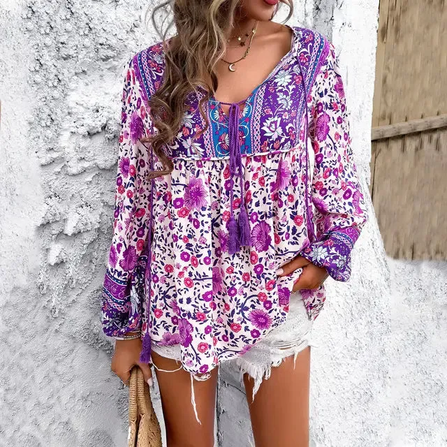 MonLu - Vintage blouse with long sleeves.