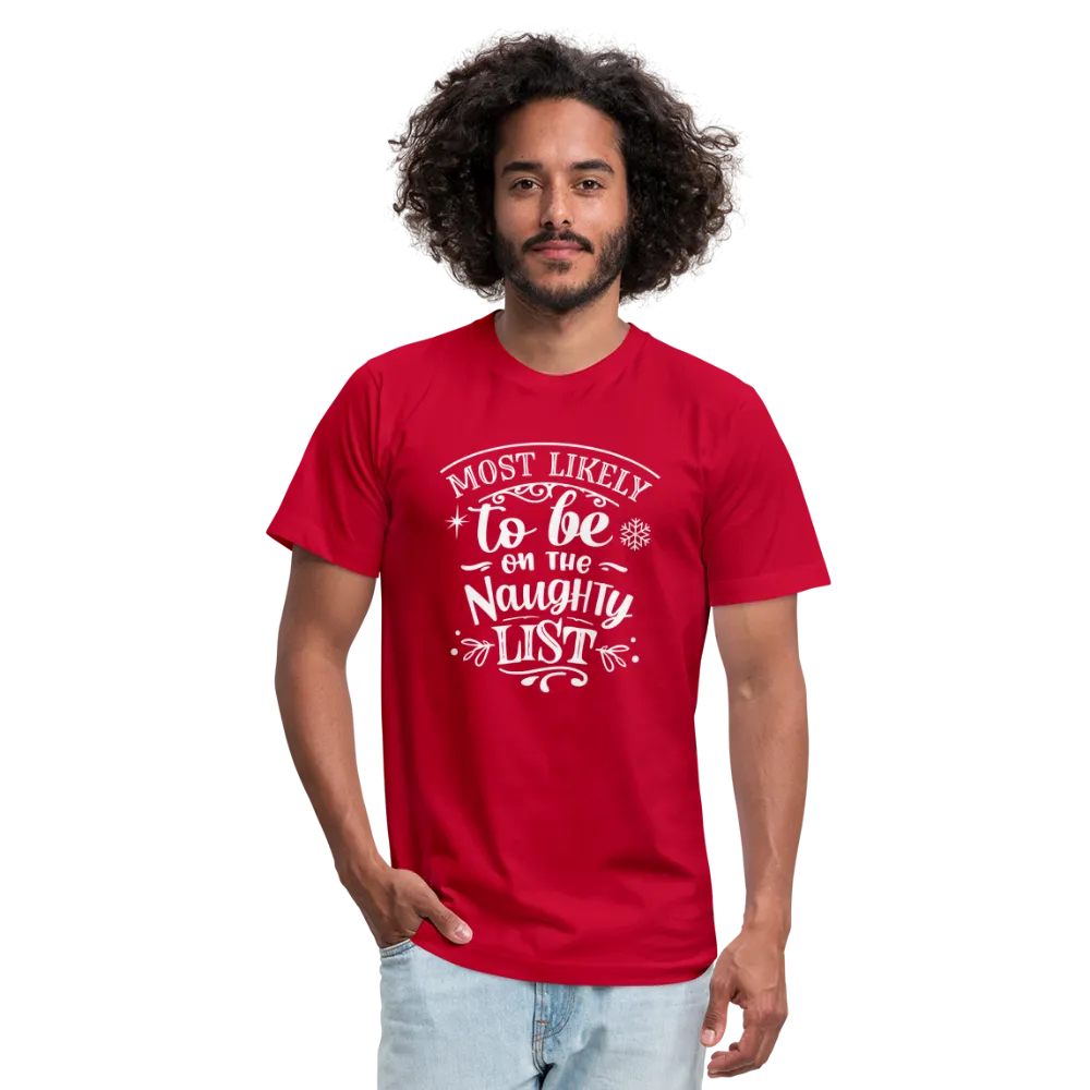Most Likely to be on the Naughty List Unisex Jersey T-Shirt by Bella   Canvas (CK-0001)