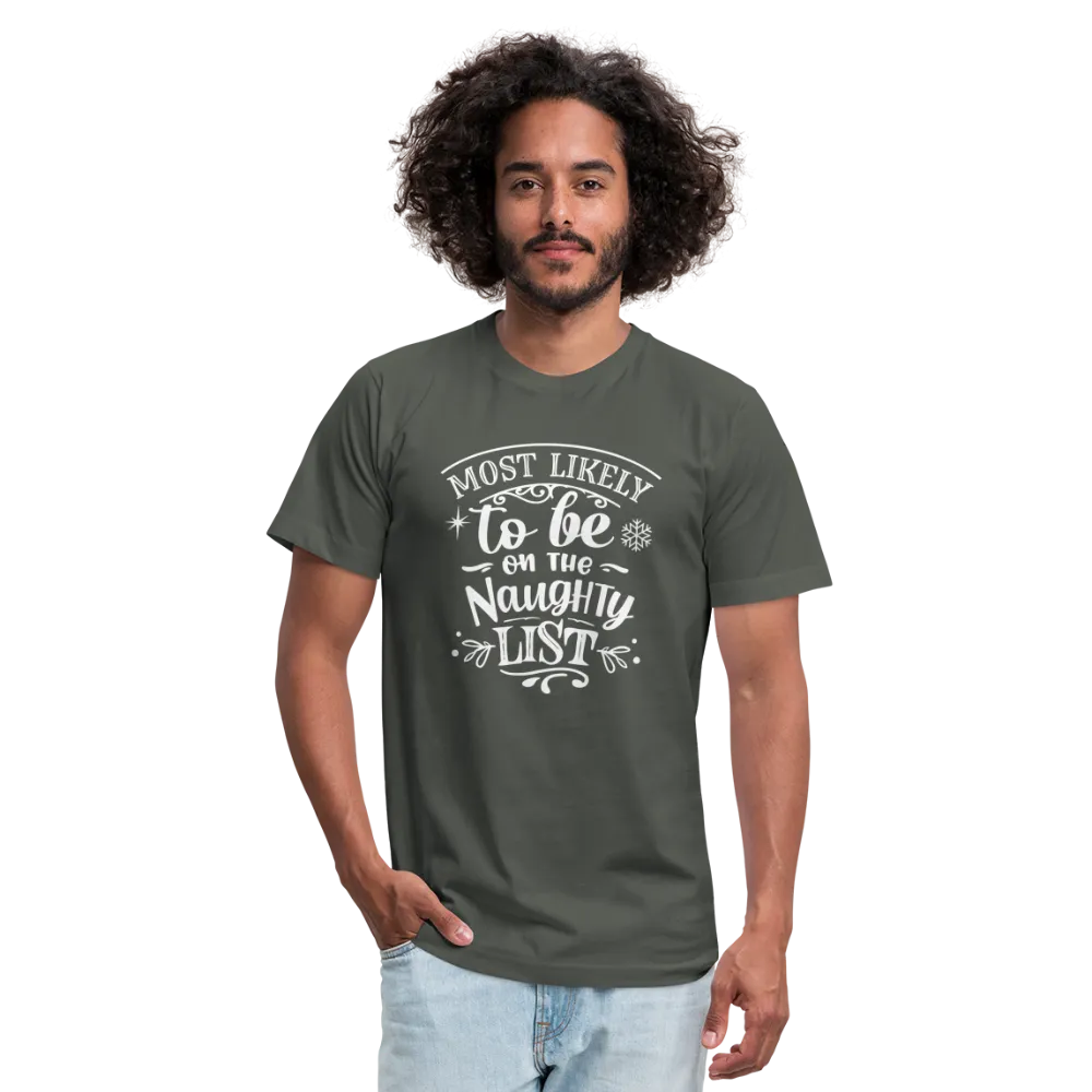 Most Likely to be on the Naughty List Unisex Jersey T-Shirt by Bella   Canvas (CK-0001)