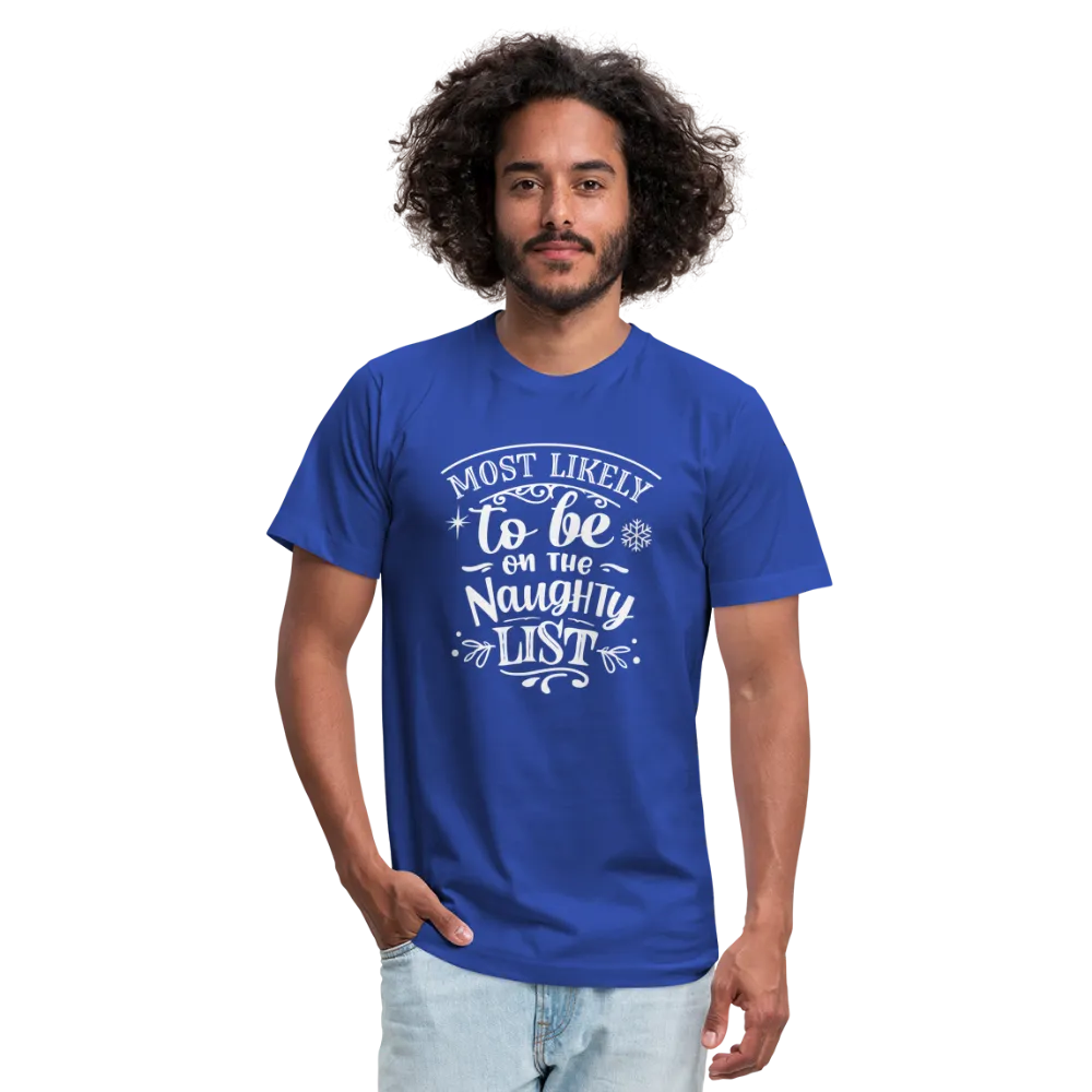 Most Likely to be on the Naughty List Unisex Jersey T-Shirt by Bella   Canvas (CK-0001)