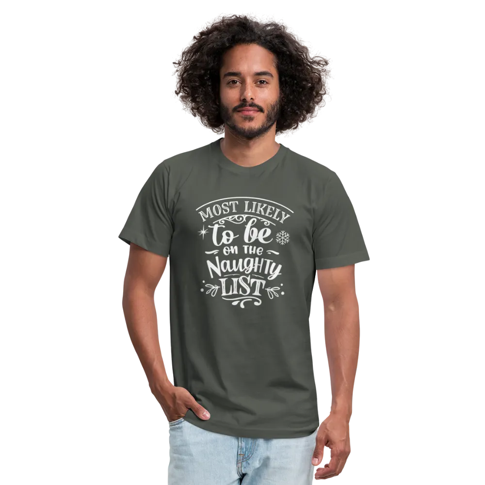Most Likely to be on the Naughty List Unisex Jersey T-Shirt by Bella   Canvas (CK-0001)
