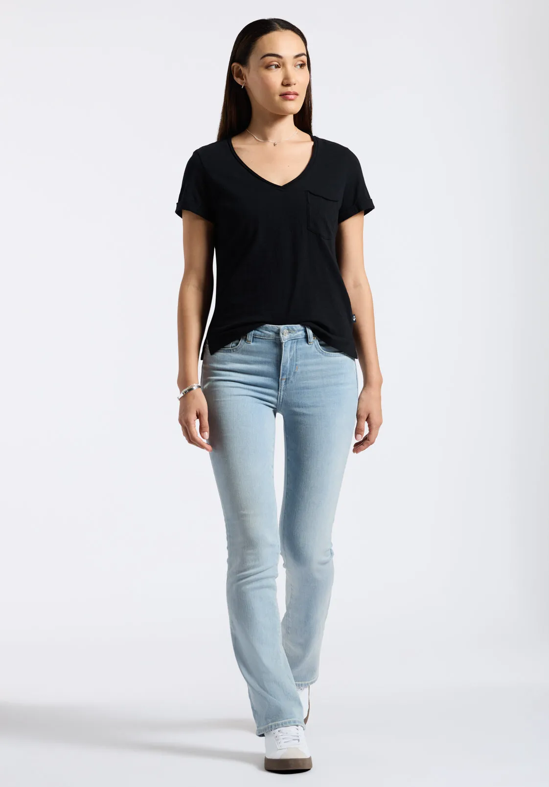 Moxie Women's Slub Knit V-Neck T-Shirt, Black - KT0179P