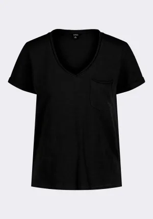 Moxie Women's Slub Knit V-Neck T-Shirt, Black - KT0179P