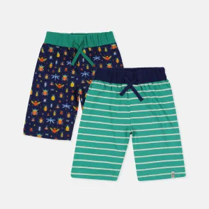 Multicoloured Bugs And Stripe Print Short - 2 Pack