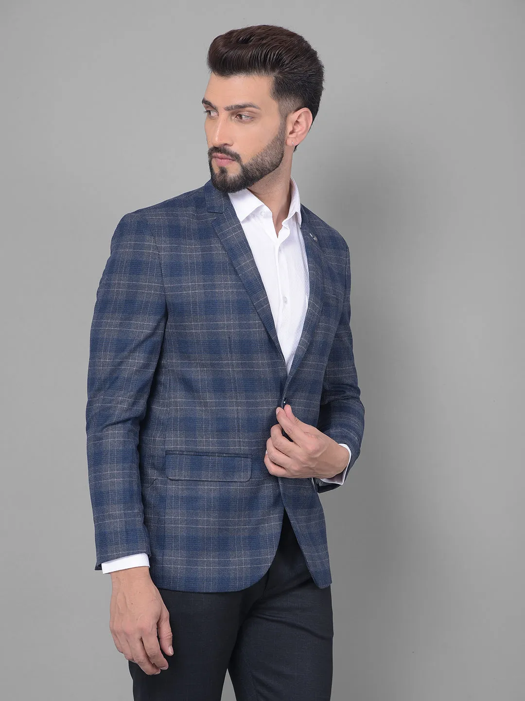 Navy Blue Checked Blazer