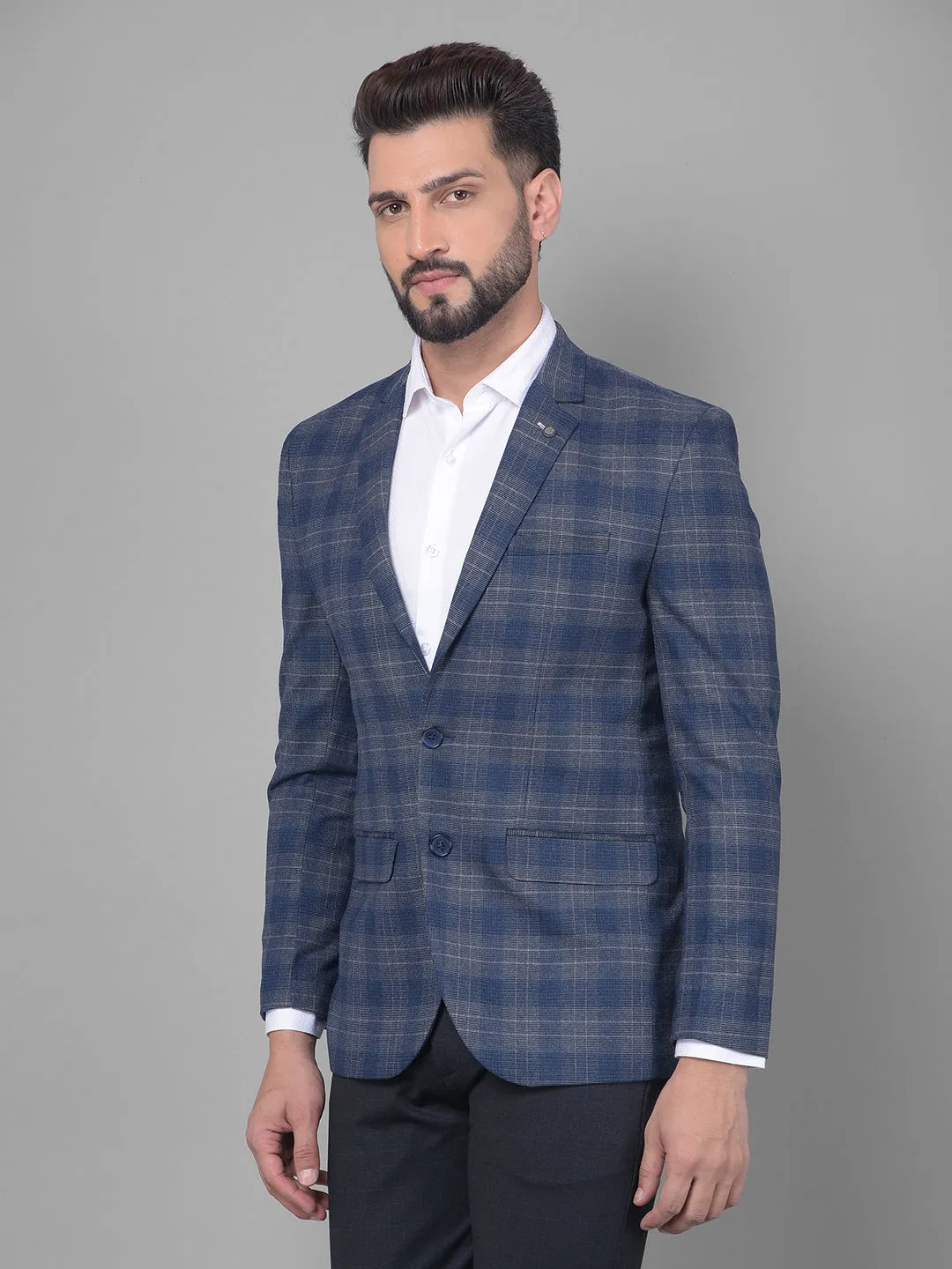 Navy Blue Checked Blazer