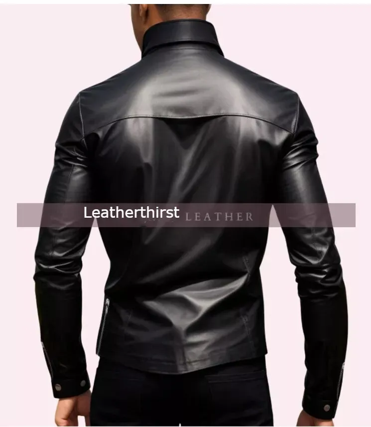 New black leather collar T-shirt for men & boys. 100% genuine soft leather jacket.