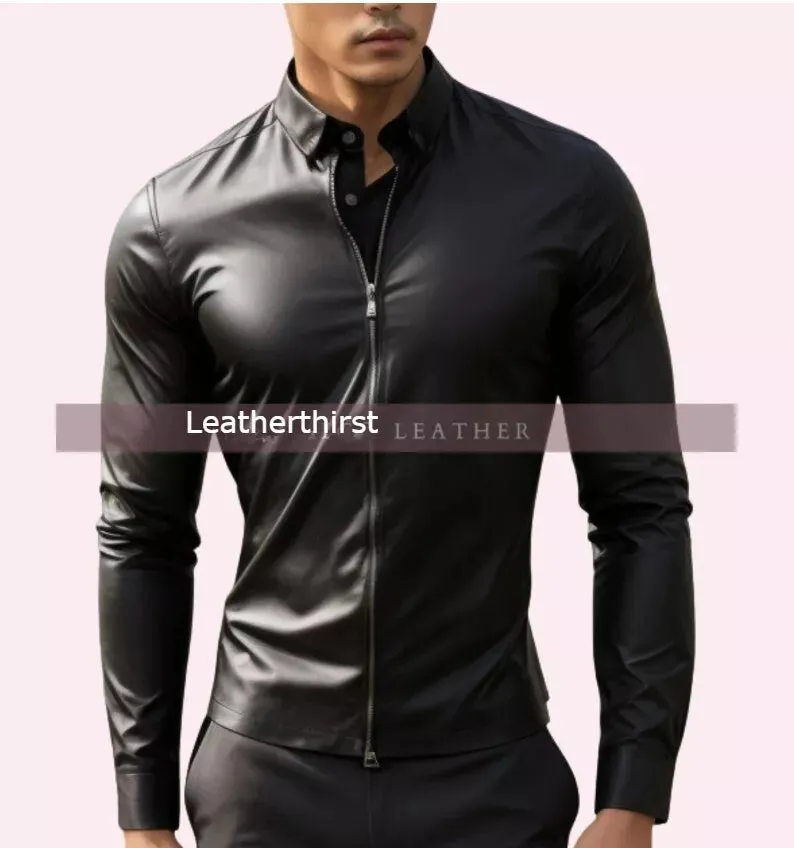 New black leather collar T-shirt for men & boys. 100% genuine soft leather jacket.