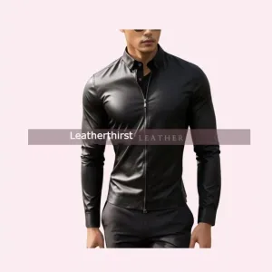 New black leather collar T-shirt for men & boys. 100% genuine soft leather jacket.