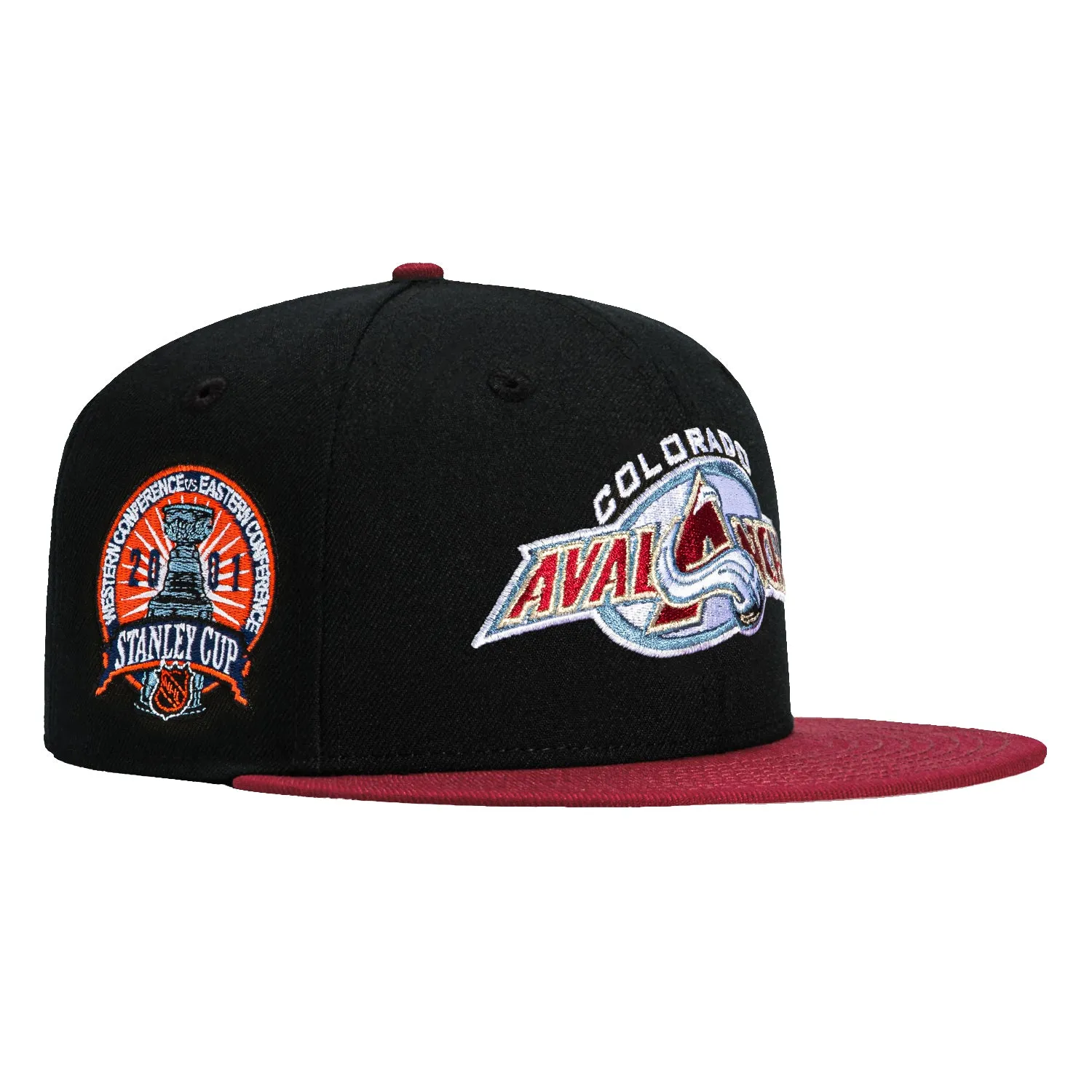 New Era 59Fifty Colorado Avalanche 2001 Stanley Cup Patch Logo Hat - Black, Cardinal