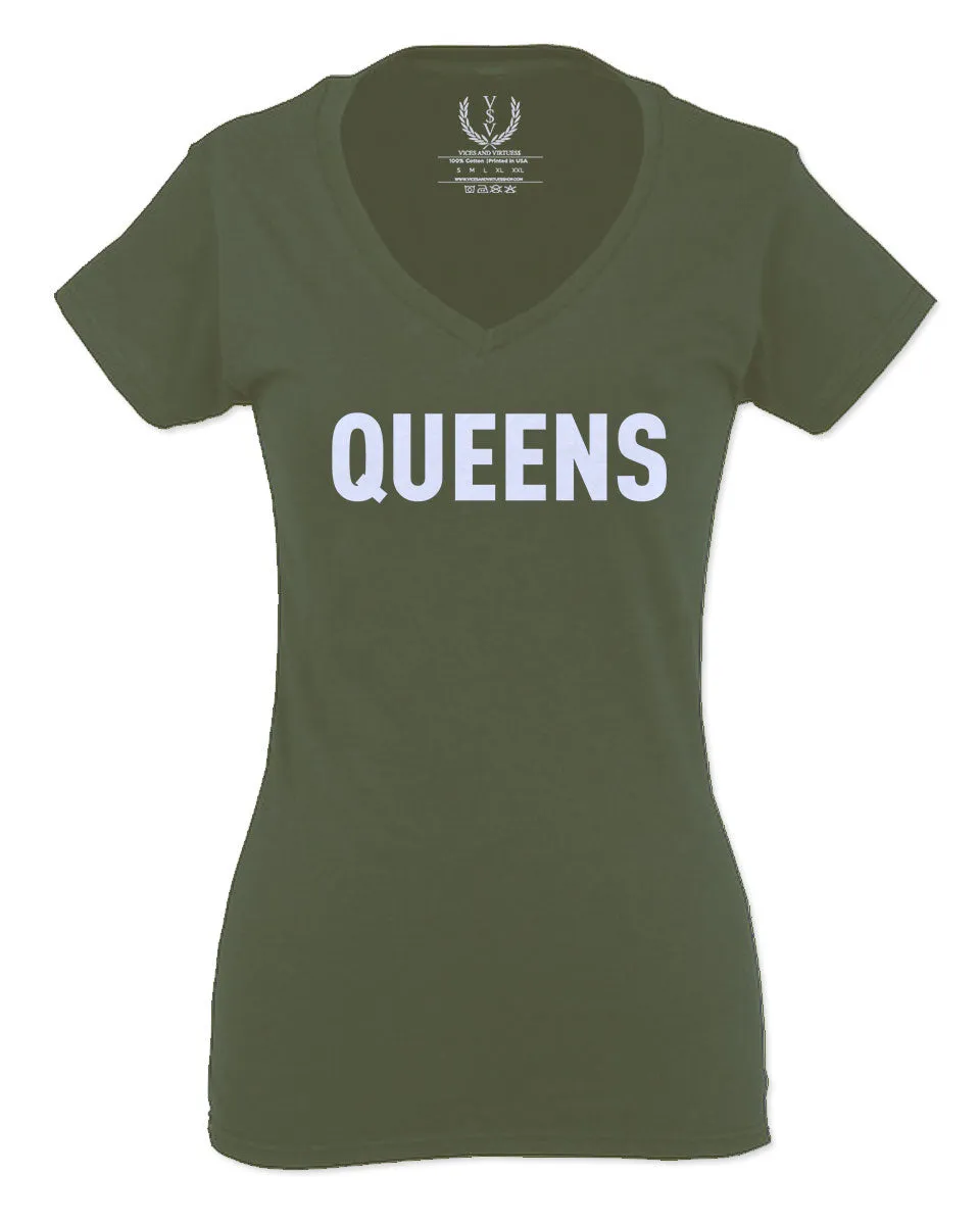 New York Queens NYC Cool City Hipster Lennon Street wear For Women V neck fitted T Shirt
