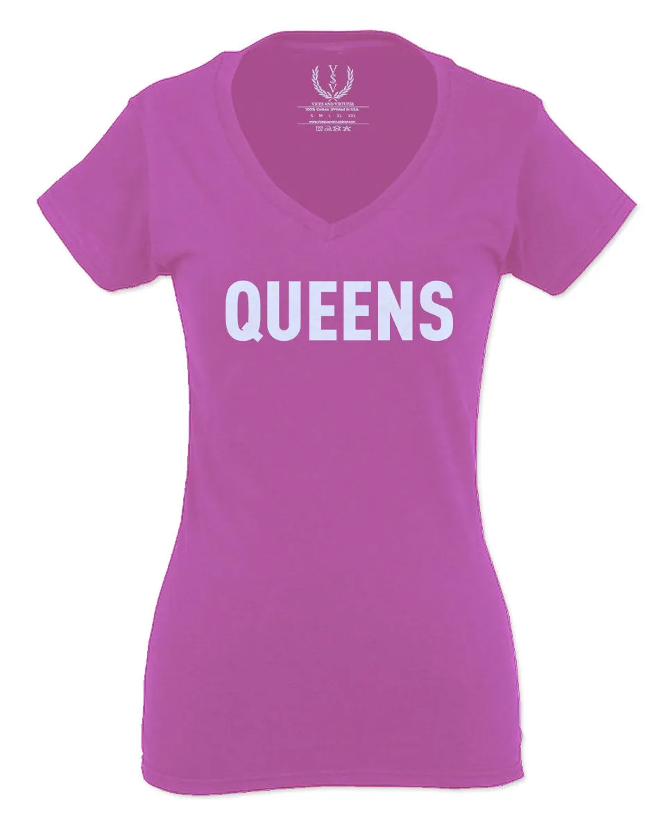 New York Queens NYC Cool City Hipster Lennon Street wear For Women V neck fitted T Shirt