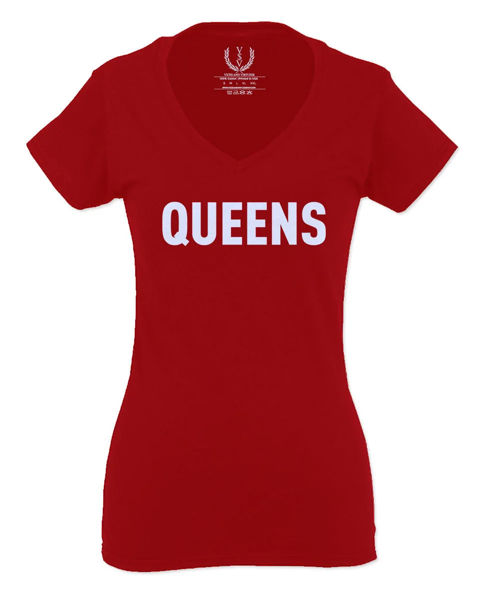 New York Queens NYC Cool City Hipster Lennon Street wear For Women V neck fitted T Shirt