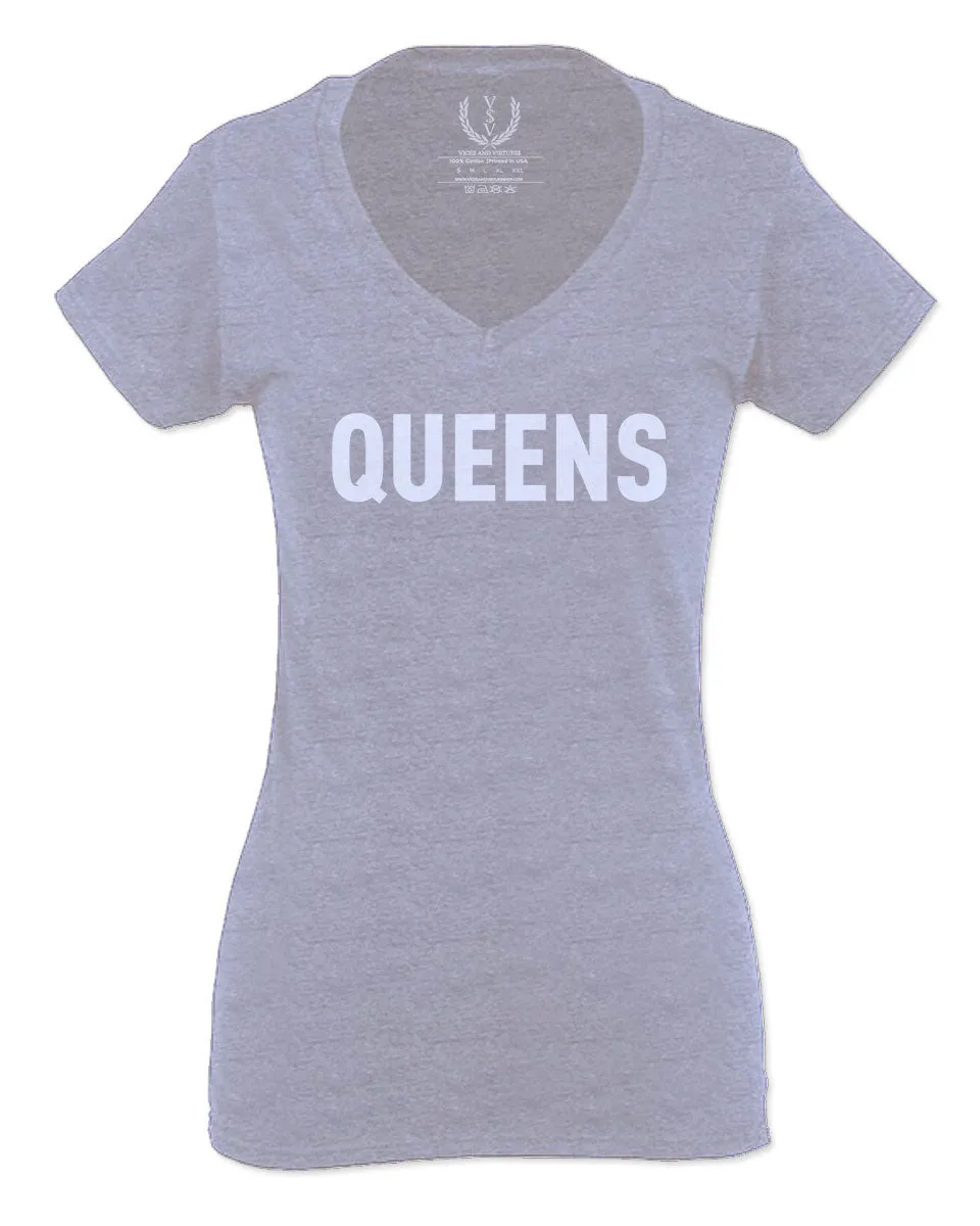 New York Queens NYC Cool City Hipster Lennon Street wear For Women V neck fitted T Shirt