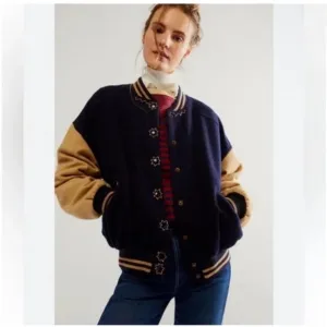 NWT Free People Home Run Varsity Bomber Jacket Large