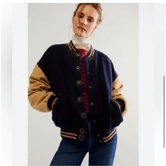 NWT Free People Home Run Varsity Bomber Jacket Large