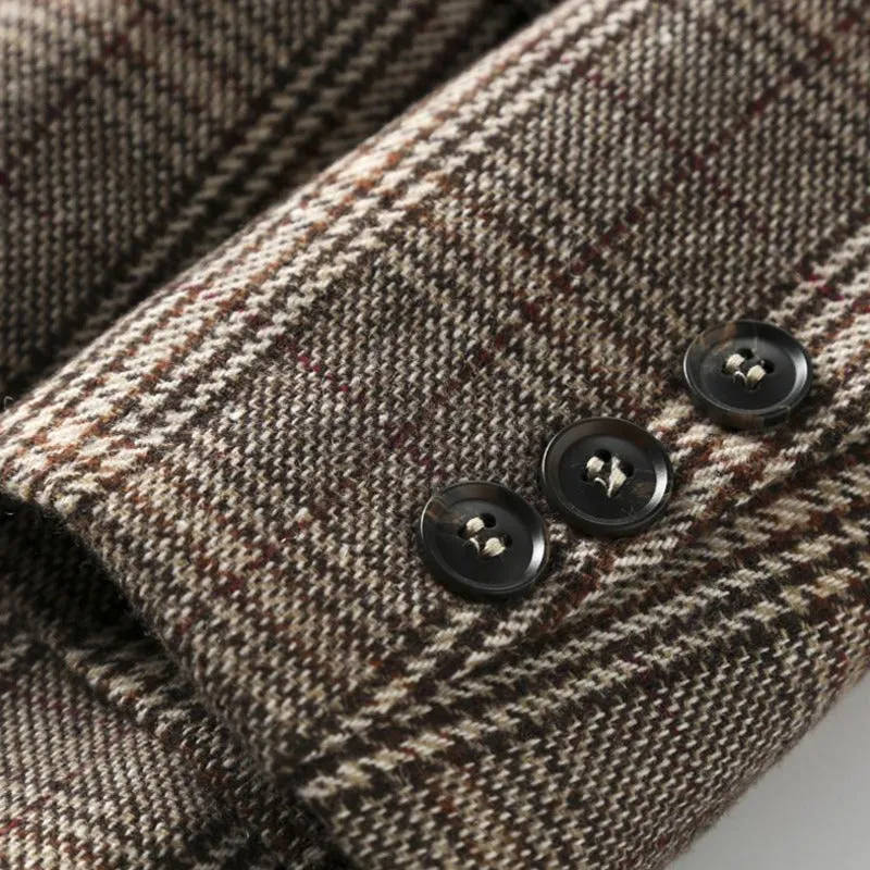 Office Ladies Plaid Blazer Long Sleeve Loose Plaid Coat Jacket