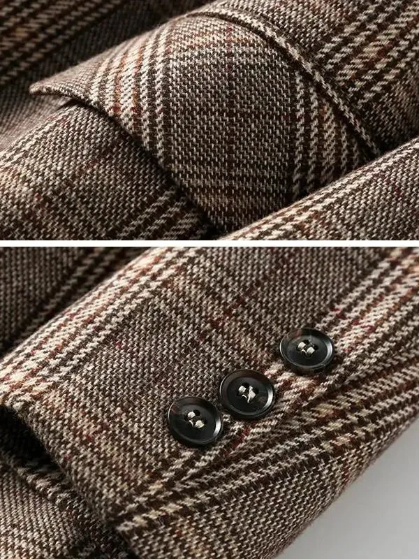 Office Ladies Plaid Blazer Long Sleeve Loose Plaid Coat Jacket
