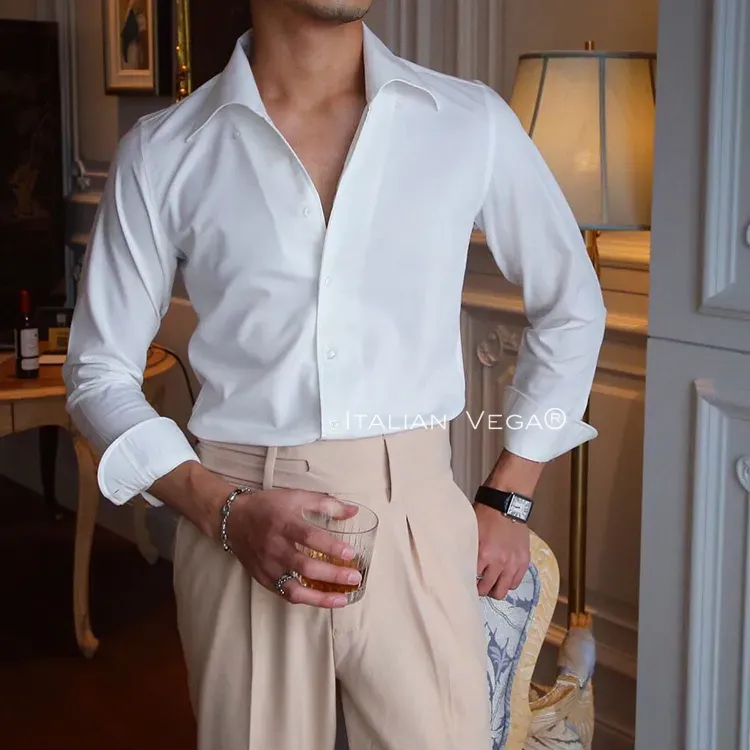 Old Money White Shirt with Dark Blue Denim Signature Buttoned Gurkha Pant by ITALIAN VEGA®