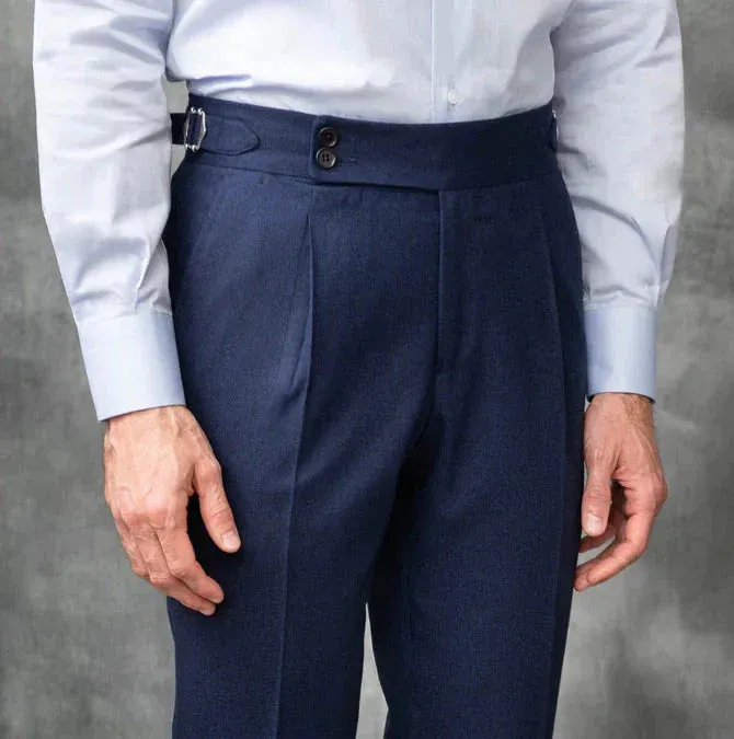 Old Money White Shirt with Navy Blue Signature Buttoned Gurkha Pant by ITALIAN VEGA®