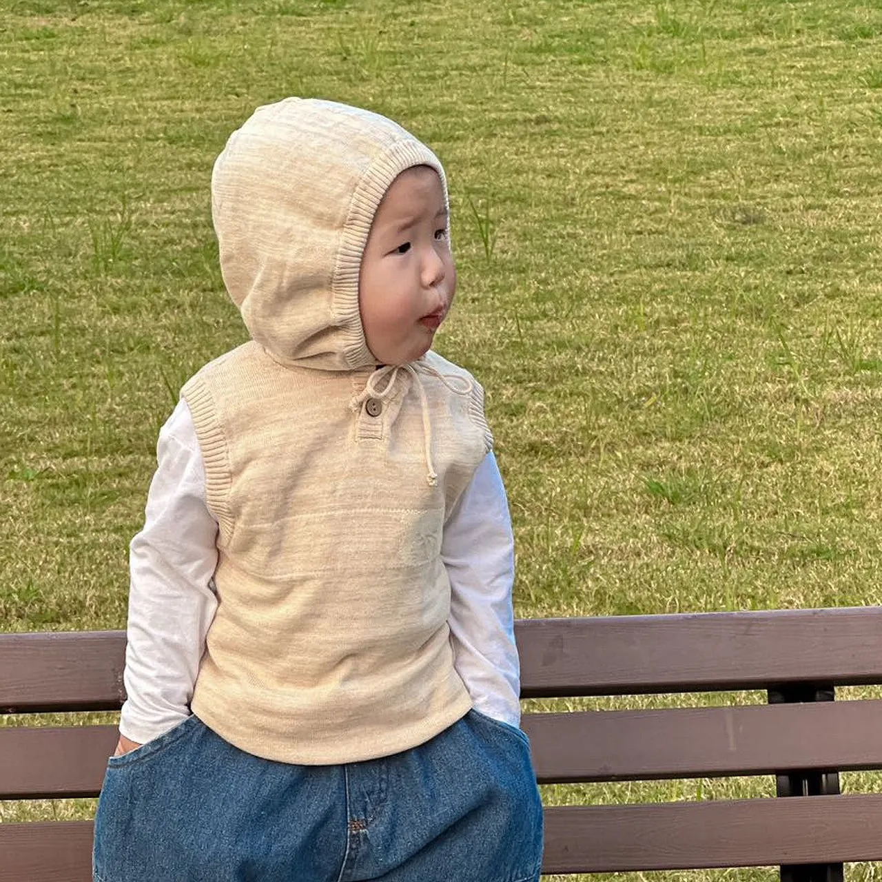Organic Cable Knit Baby Sweater Vest - Newborn Hooded Knitwear