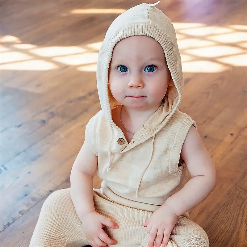 Organic Cable Knit Baby Sweater Vest - Newborn Hooded Knitwear
