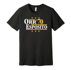 Orr & Esposito '70 - Boston Hockey Legends Political Campaign Parody T-Shirt - Hyper Than Hype Shirts