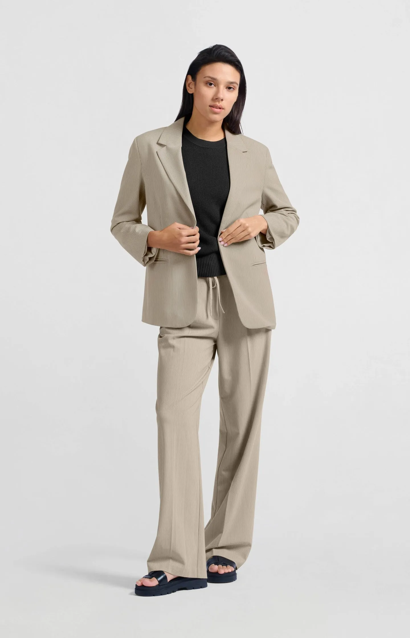 Oversized pinstripe blazer with tie belt