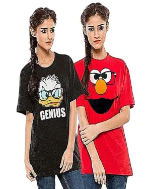 Pack of 2 - Black and Red Printed T-Shirts For Her