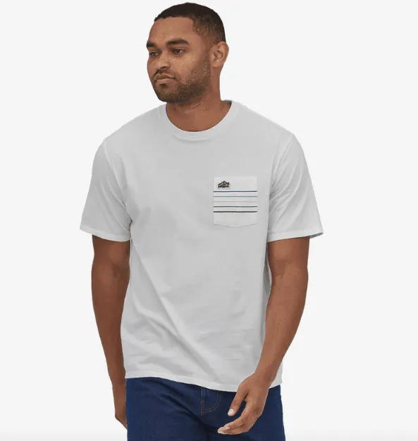 Patagonia Line Logo Ridge Stripe Organic Pocket T-Shirt White