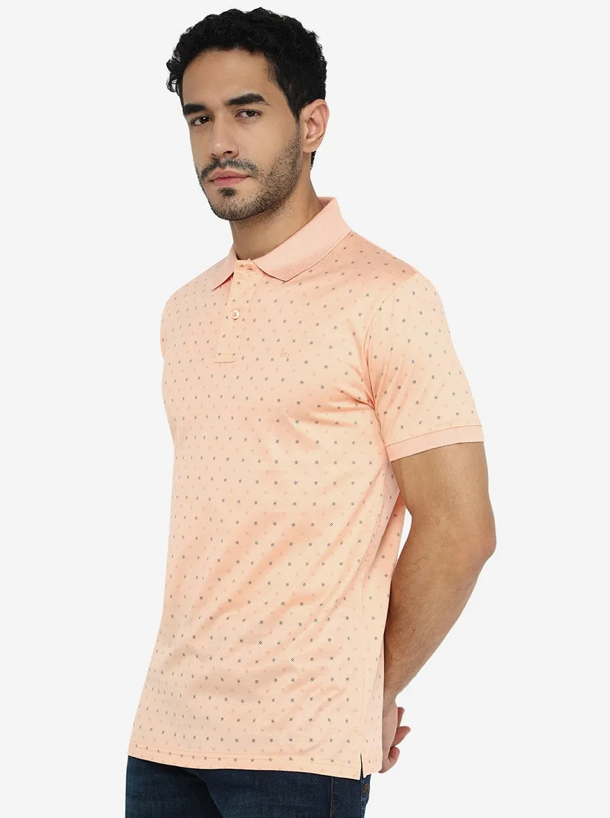 Peach Printed Slim Fit Polo T-Shirt | JadeBlue