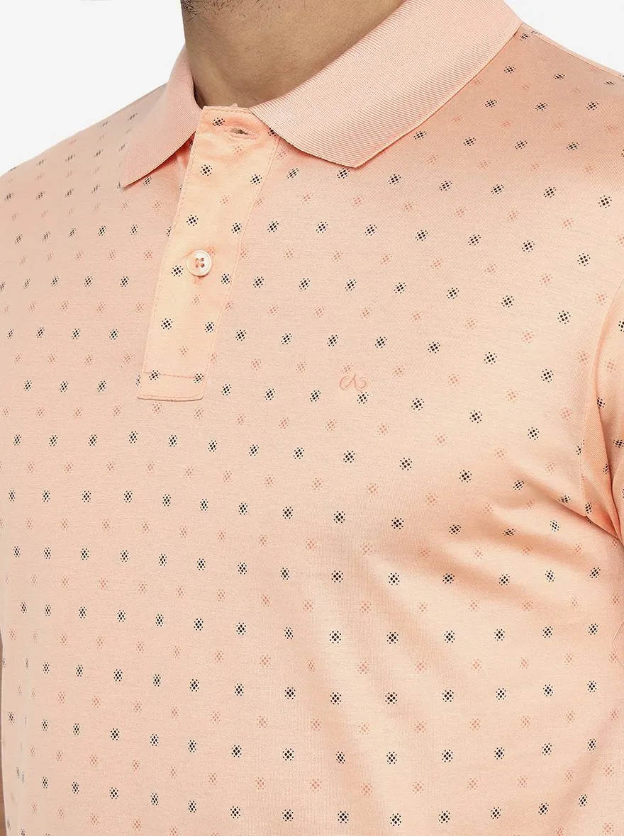 Peach Printed Slim Fit Polo T-Shirt | JadeBlue