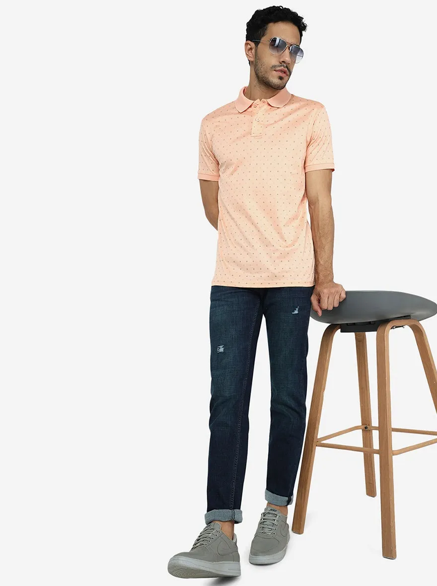 Peach Printed Slim Fit Polo T-Shirt | JadeBlue