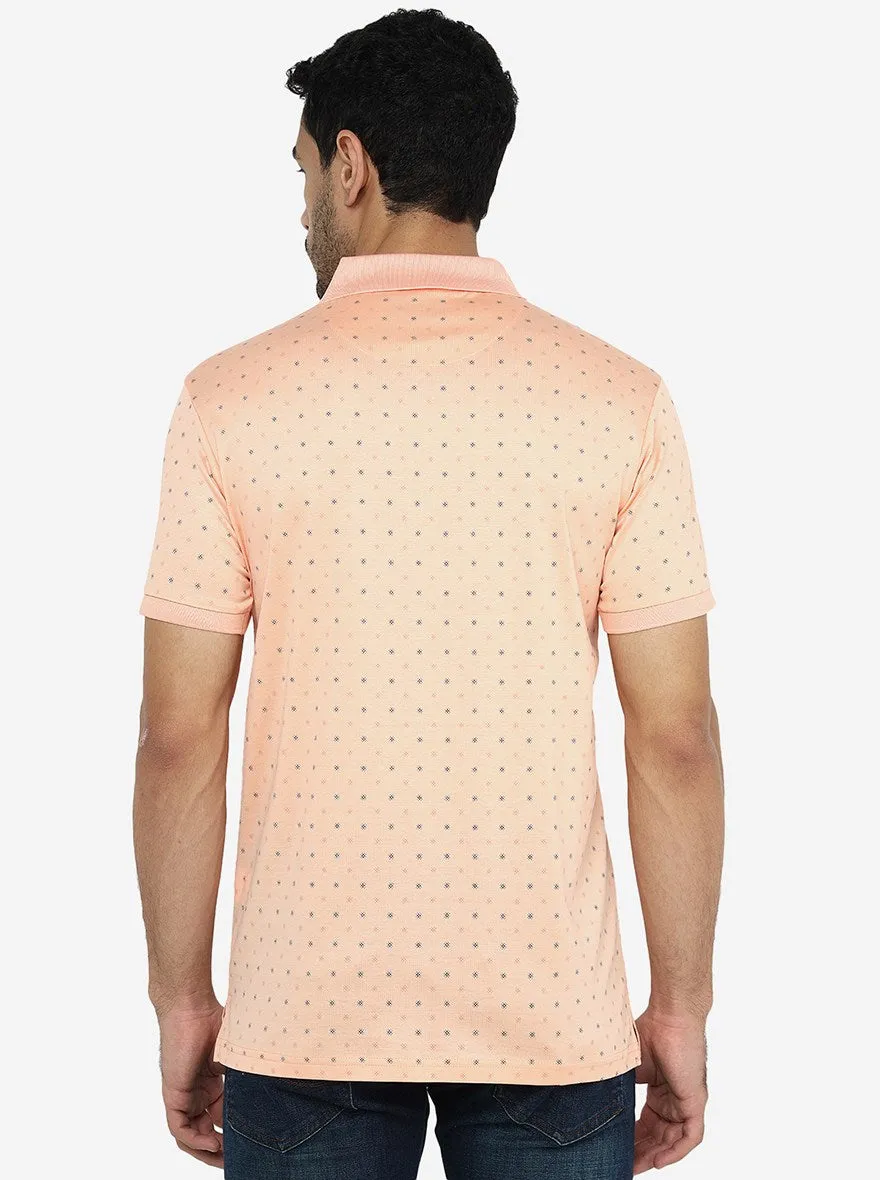 Peach Printed Slim Fit Polo T-Shirt | JadeBlue