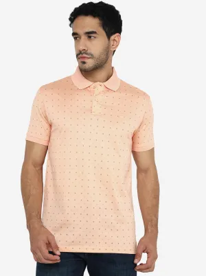 Peach Printed Slim Fit Polo T-Shirt | JadeBlue