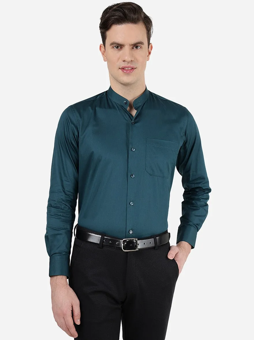 Peacock Green Solid Slim Fit Formal Shirt | Metal