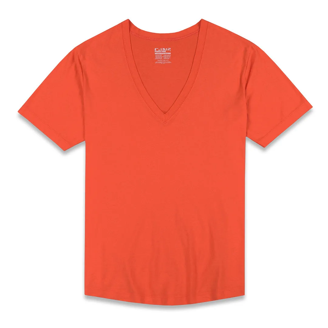 Perfect Pima Relaxed Deep V-Neck T-Shirt Rylee Red