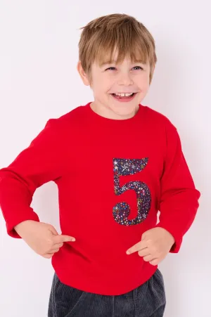 Personalised or Age Red T-Shirt in Adelajda's Wish Liberty Print