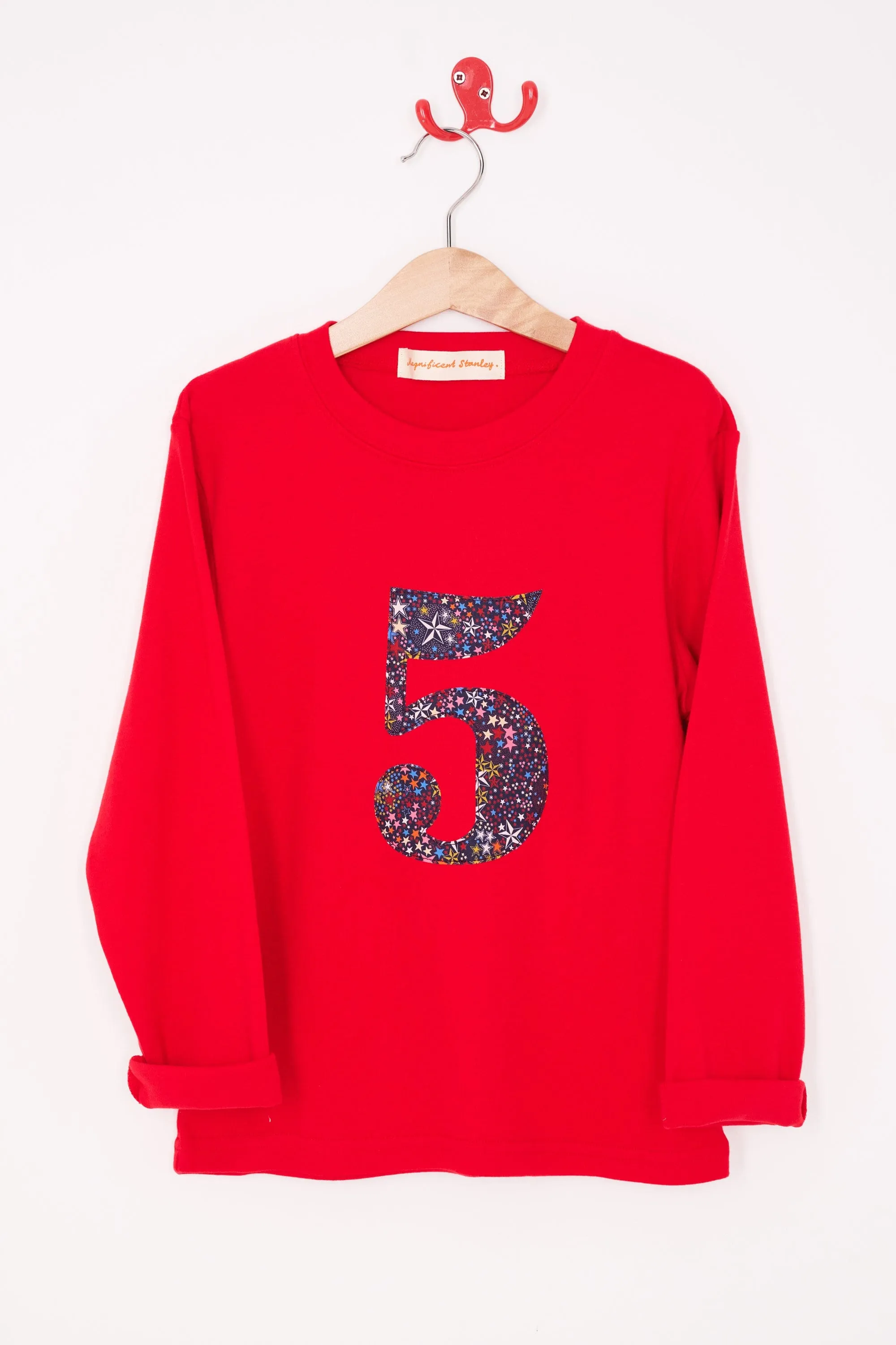 Personalised or Age Red T-Shirt in Adelajda's Wish Liberty Print