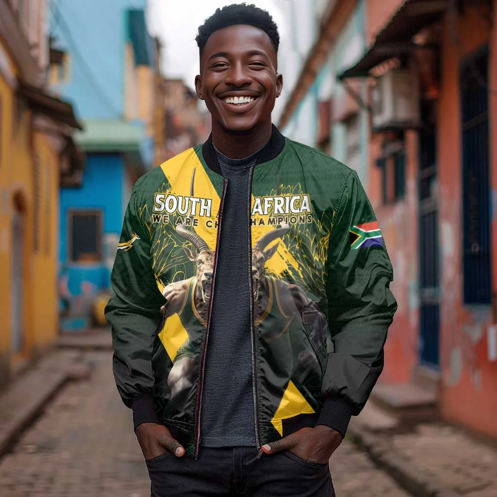 Personalised South Africa Rugby Bomber Jacket Proud Bokke We Are Champions LT7