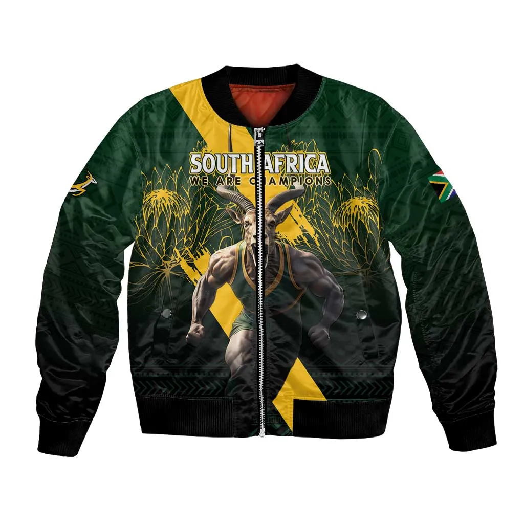 Personalised South Africa Rugby Bomber Jacket Proud Bokke We Are Champions LT7