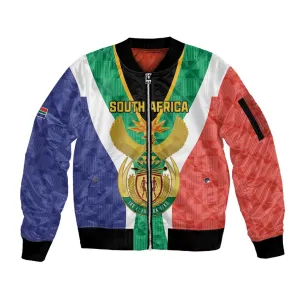 Personalised South Africa Sleeve Zip Bomber Jacket Coat Of Arms Flag Style LT15