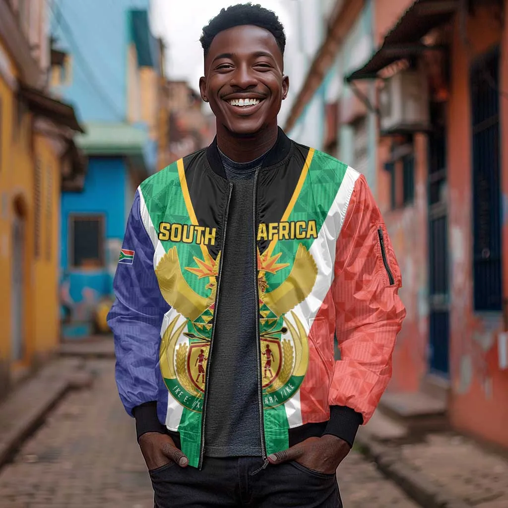 Personalised South Africa Sleeve Zip Bomber Jacket Coat Of Arms Flag Style LT15