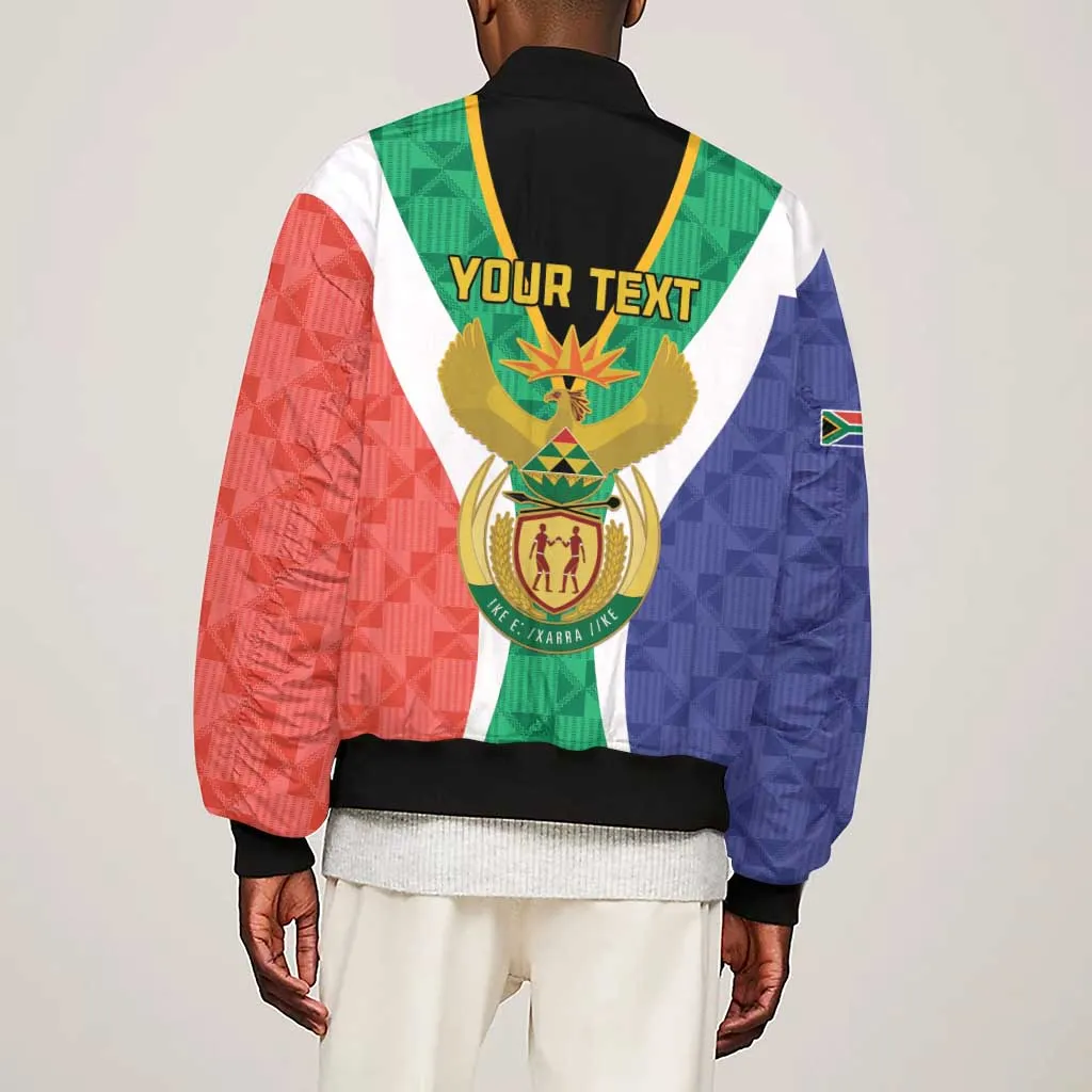 Personalised South Africa Sleeve Zip Bomber Jacket Coat Of Arms Flag Style LT15